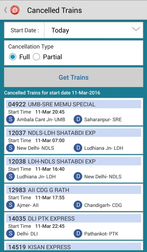 Cancelled Trains National Train Enquiry System